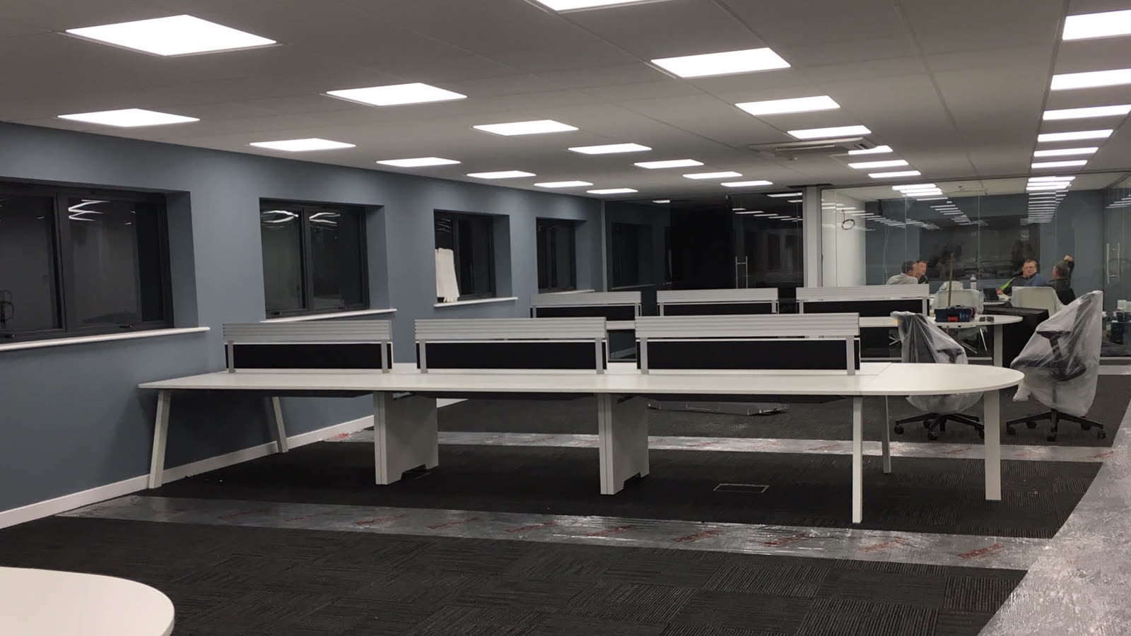 Desks and IT equipment installed in a newly fitted-out office